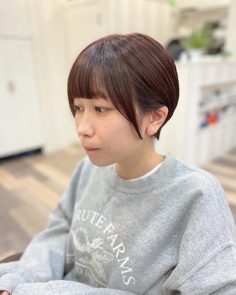 耳かけマッシュショートボブ×ボルドー
